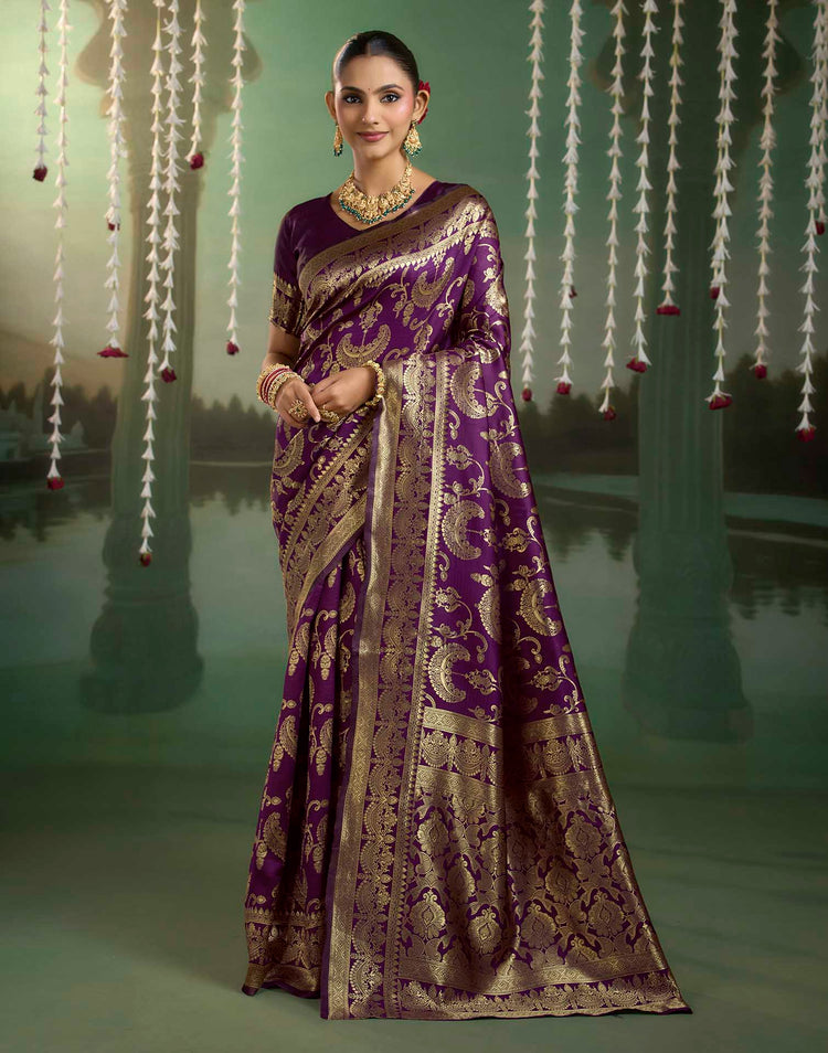 Purple Silk Woven Banarasi Saree