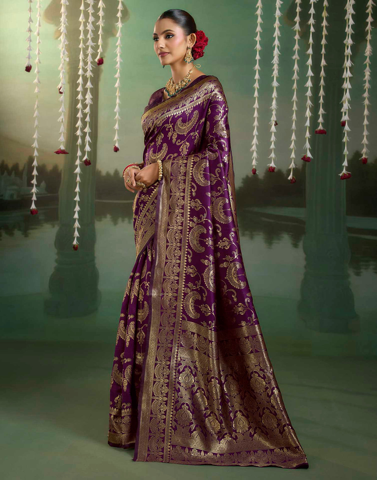 Purple Silk Woven Banarasi Saree