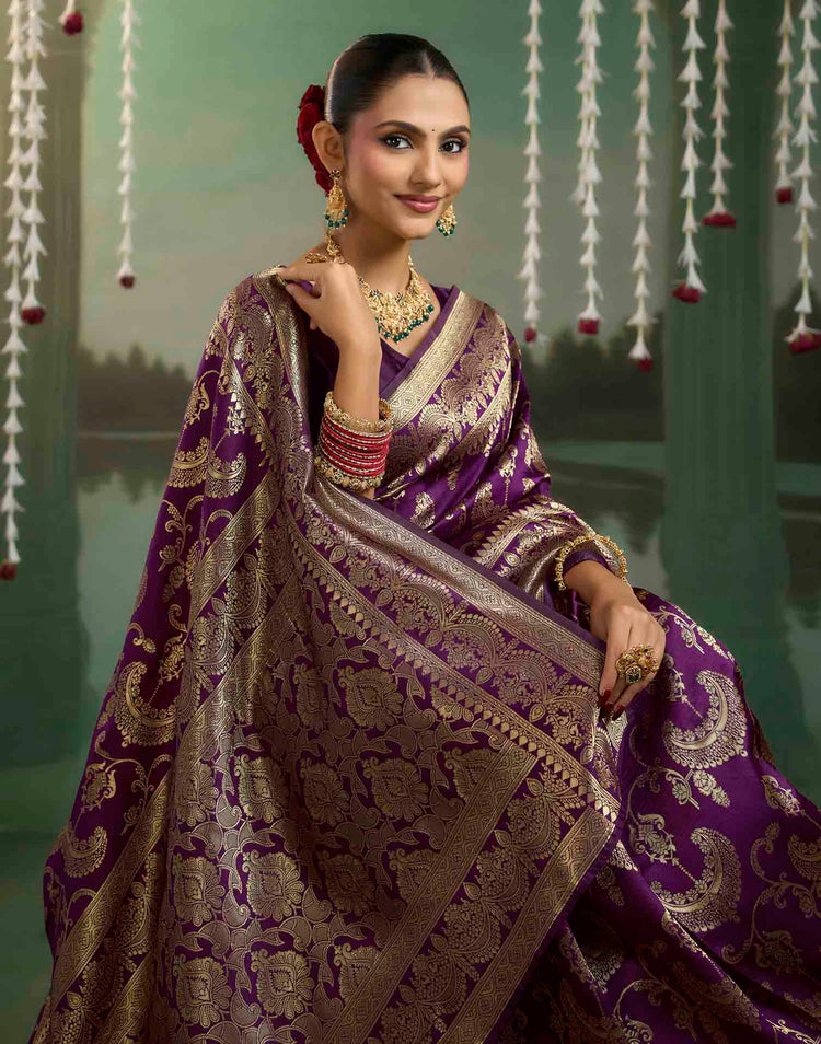 Purple Silk Woven Banarasi Saree