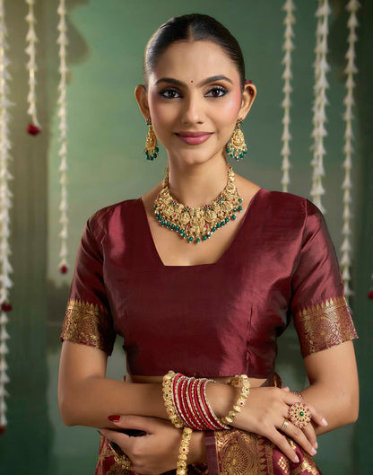 Maroon Silk Woven Banarasi Saree
