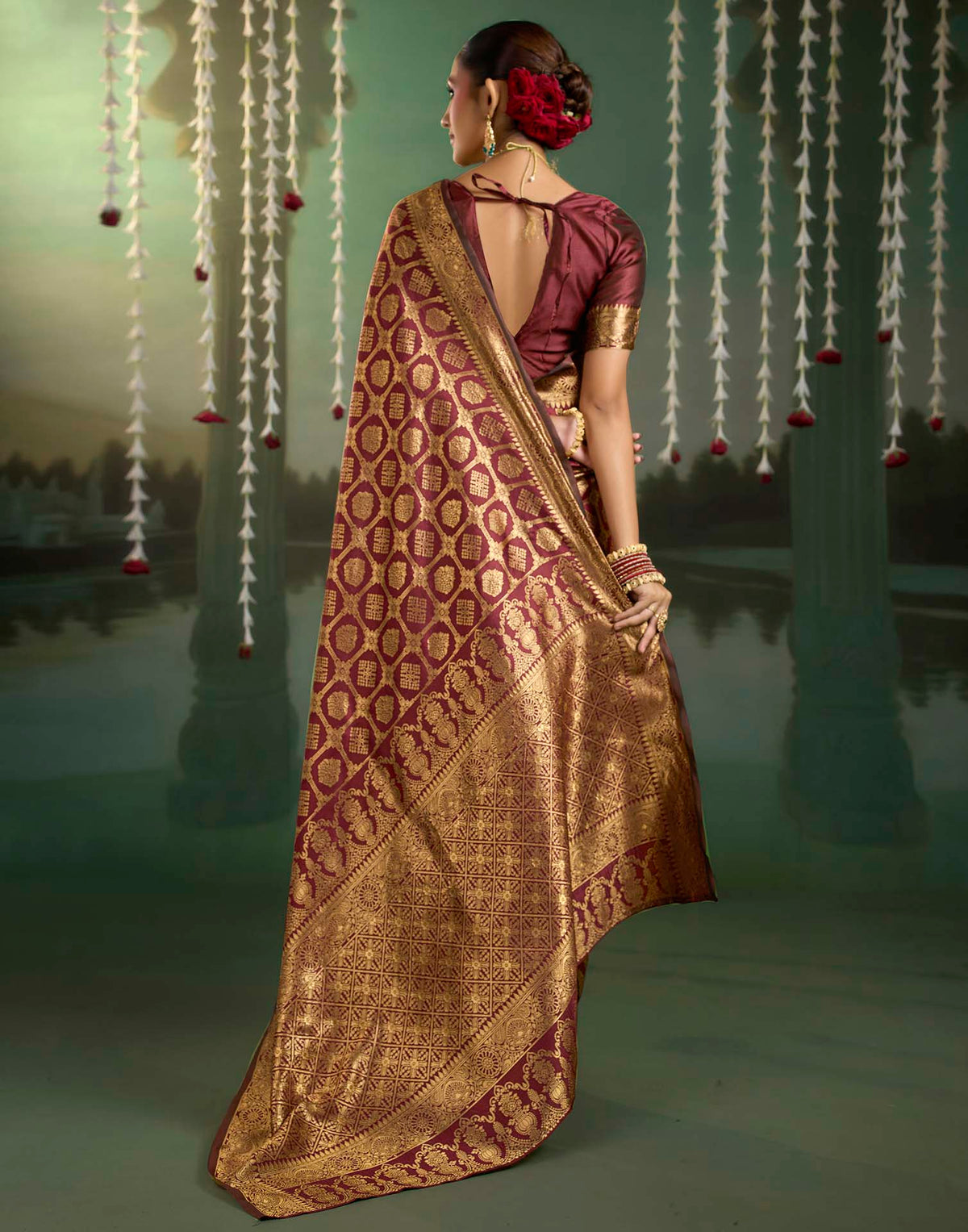 Maroon Silk Woven Banarasi Saree