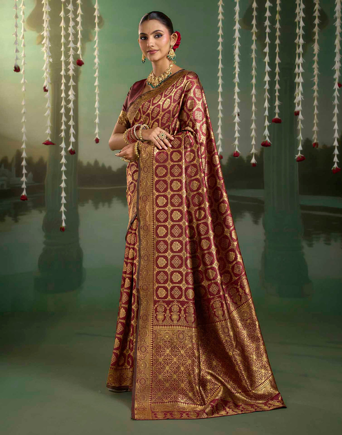 Maroon Silk Woven Banarasi Saree