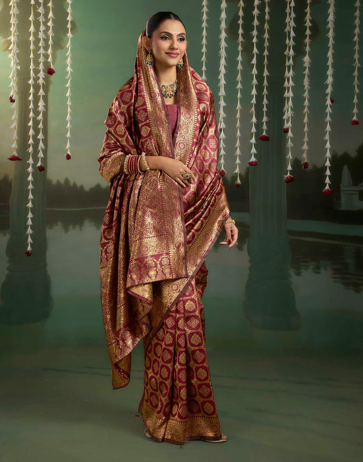 Maroon Silk Woven Banarasi Saree