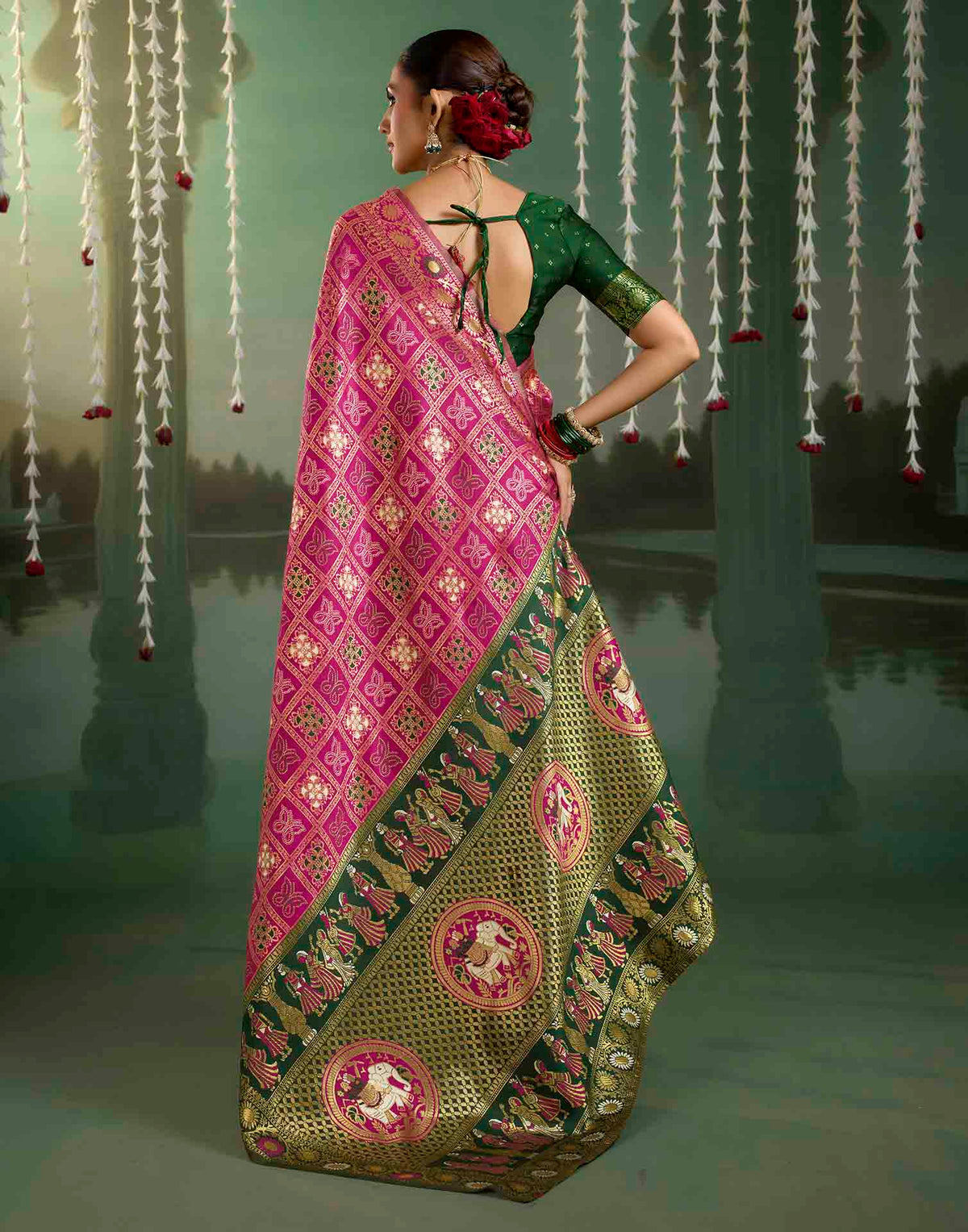 Rani Pink Silk Woven Patola Saree