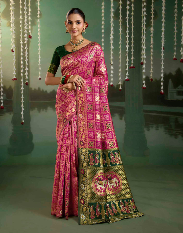 Rani Pink Silk Woven Patola Saree