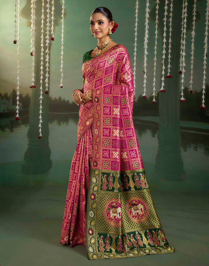 Rani Pink Silk Woven Patola Saree