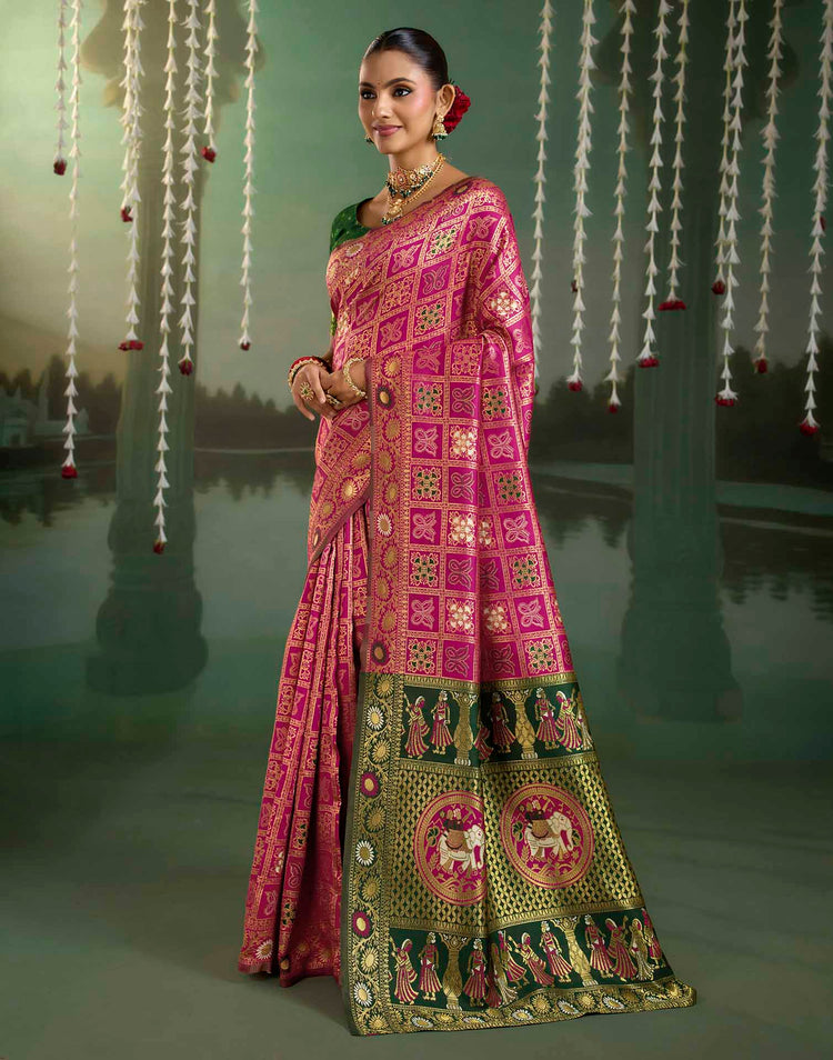 Rani Pink Silk Woven Patola Saree