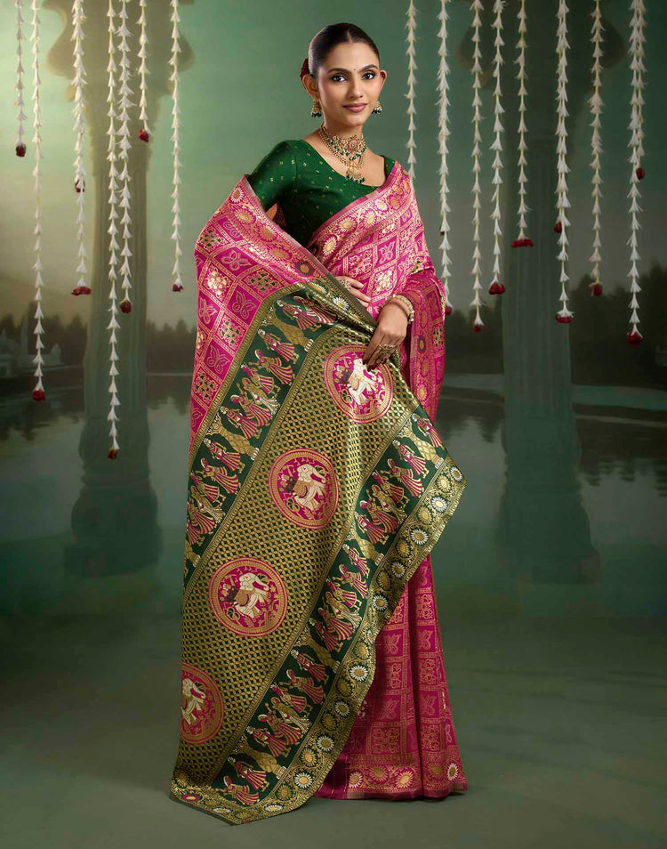 Rani Pink Silk Woven Patola Saree