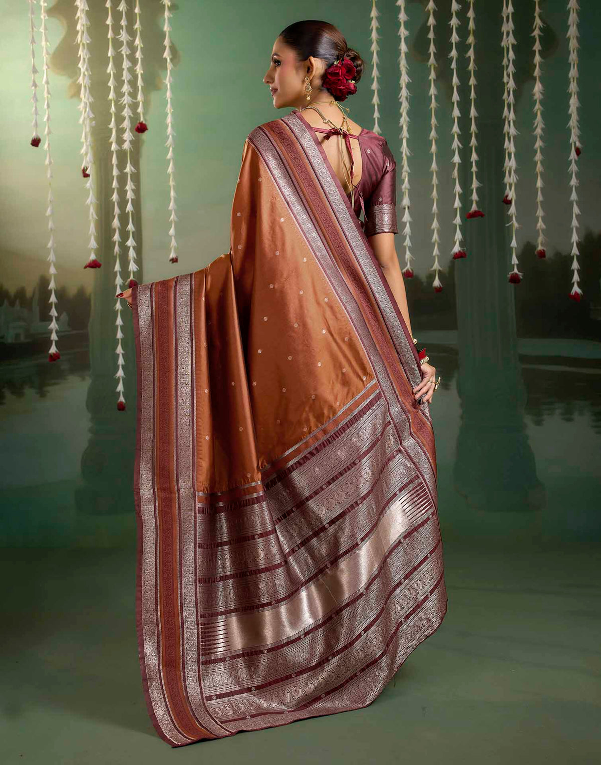Rust Orange Silk Woven Kanjivaram Saree