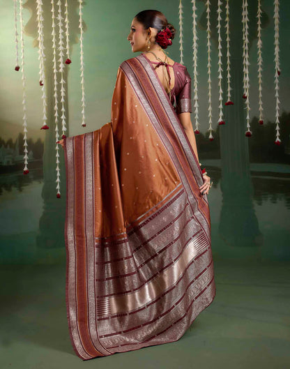 Rust Orange Silk Woven Kanjivaram Saree