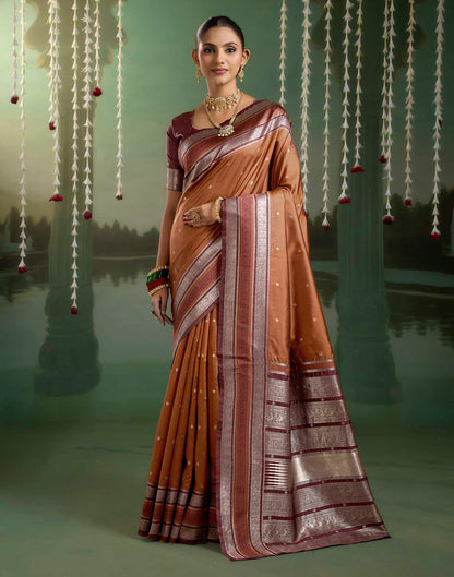 Rust Orange Silk Woven Kanjivaram Saree
