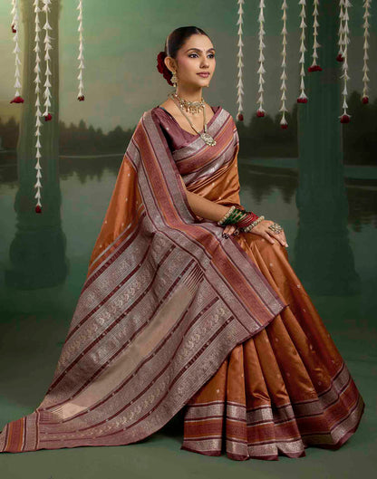 Rust Orange Silk Woven Kanjivaram Saree