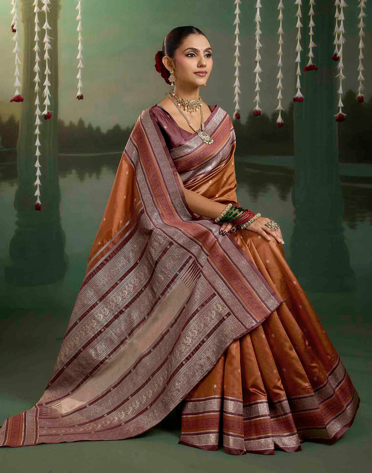 Rust Orange Silk Woven Kanjivaram Saree