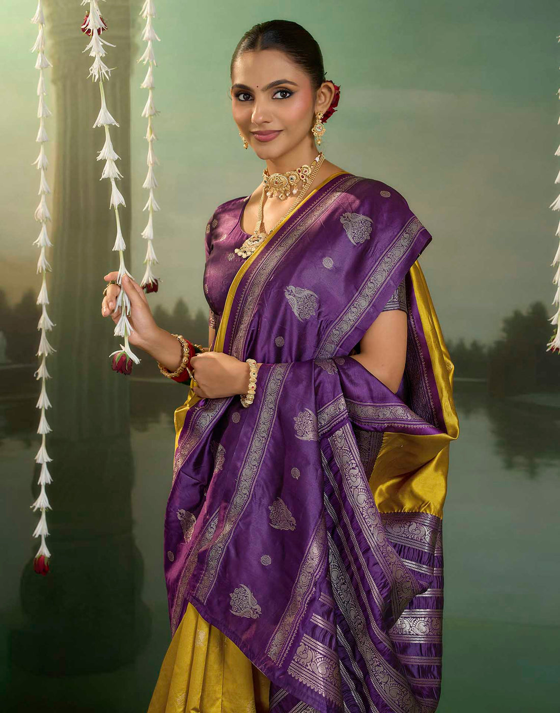 Mustard Yellow Silk Woven Kanjivaram Saree
