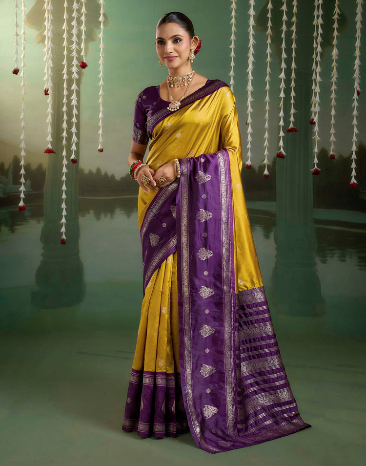 Mustard Yellow Silk Woven Kanjivaram Saree