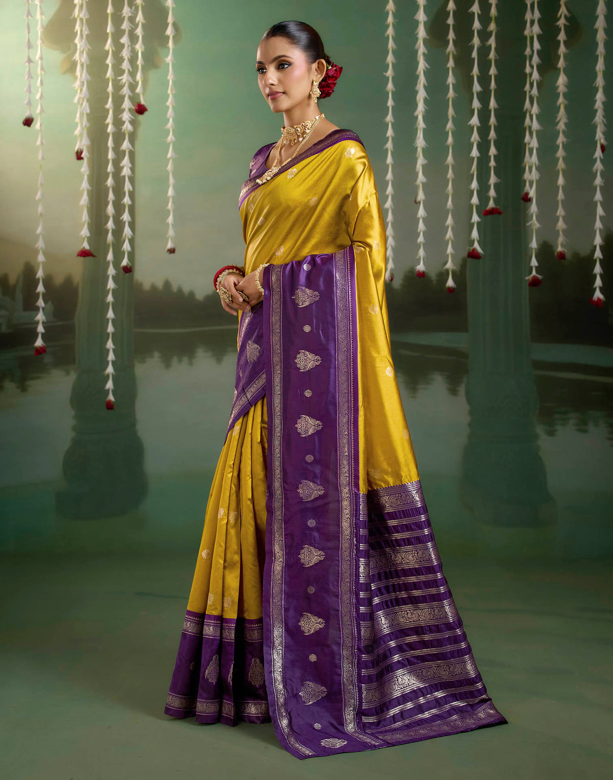 Mustard Yellow Silk Woven Kanjivaram Saree