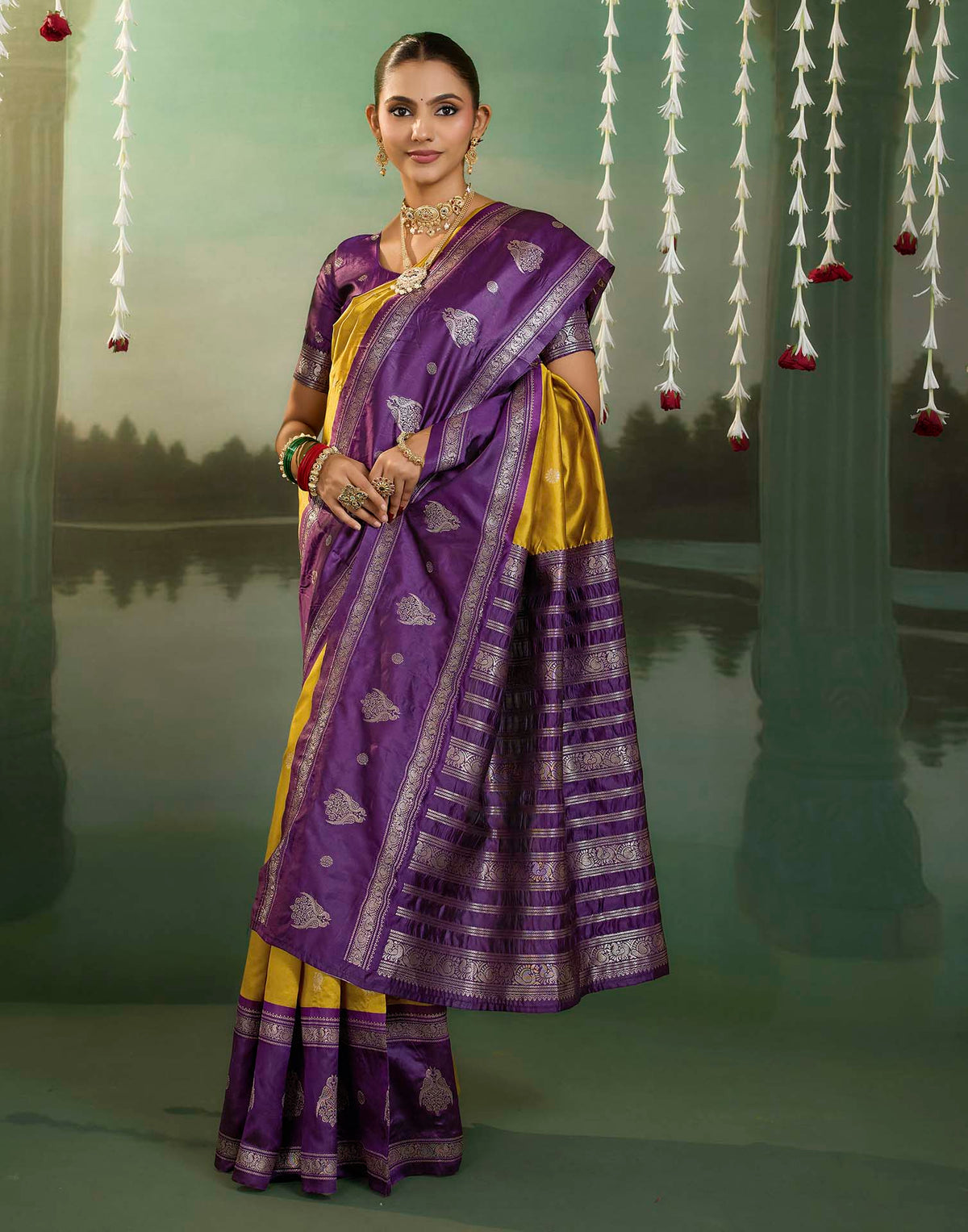 Mustard Yellow Silk Woven Kanjivaram Saree