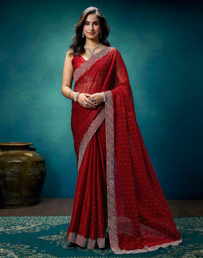 Rust Shimmer Stone Work Swarovski Saree