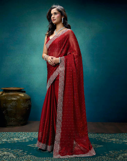 Rust Shimmer Stone Work Swarovski Saree