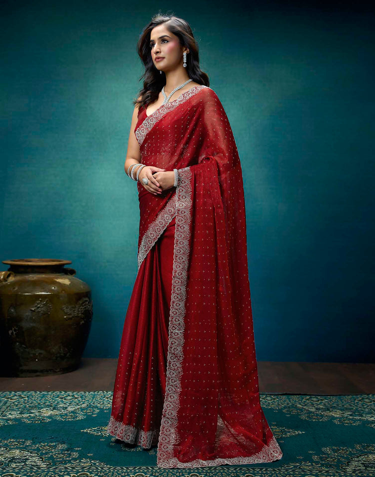 Rust Shimmer Stone Work Swarovski Saree