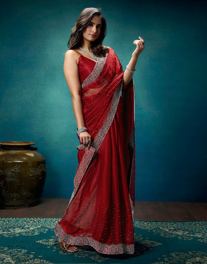 Rust Shimmer Stone Work Swarovski Saree