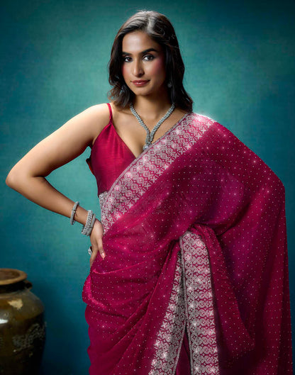 Rani Pink Shimmer Stone Work Swarovski Saree