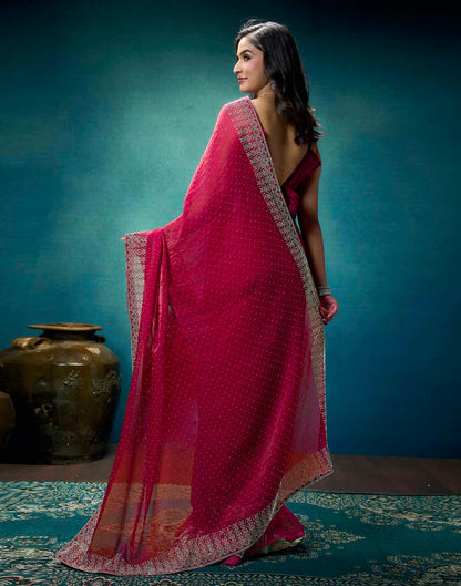 Rani Pink Shimmer Stone Work Swarovski Saree
