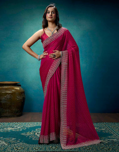 Rani Pink Shimmer Stone Work Swarovski Saree