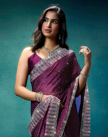 Purple Shimmer Stone Work Swarovski Saree