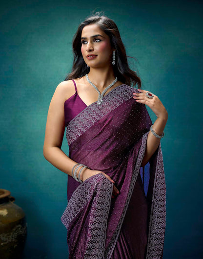 Purple Shimmer Stone Work Swarovski Saree