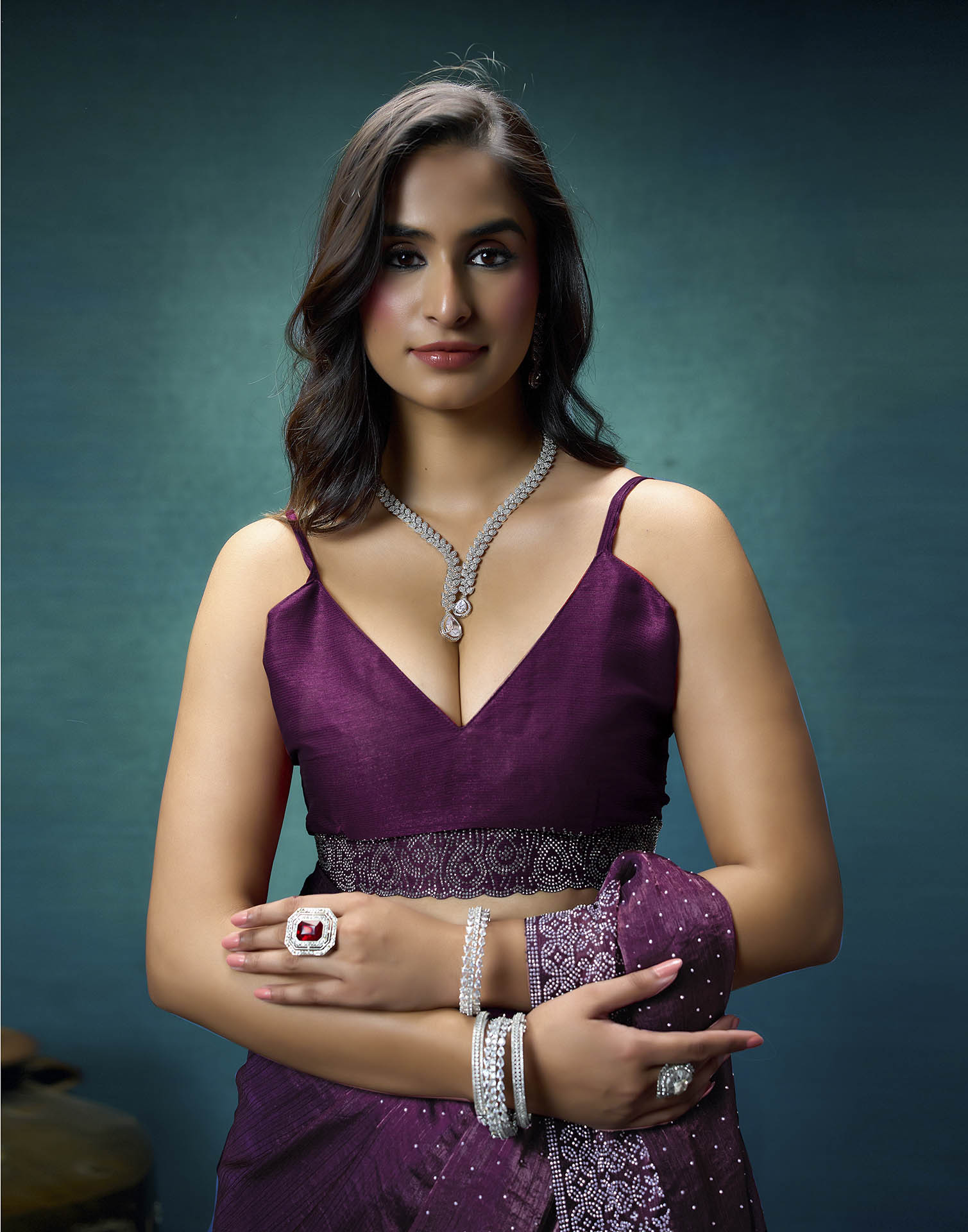 Purple Shimmer Stone Work Swarovski Saree