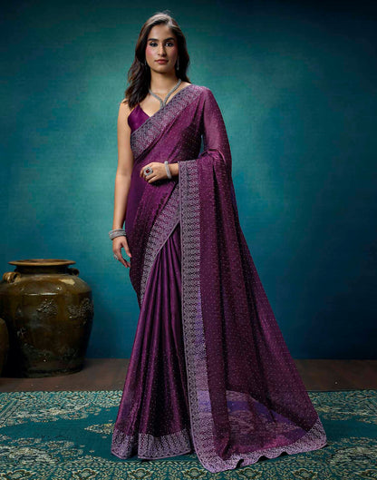 Purple Shimmer Stone Work Swarovski Saree