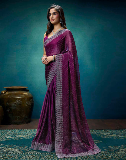 Purple Shimmer Stone Work Swarovski Saree