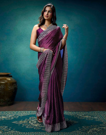 Purple Shimmer Stone Work Swarovski Saree