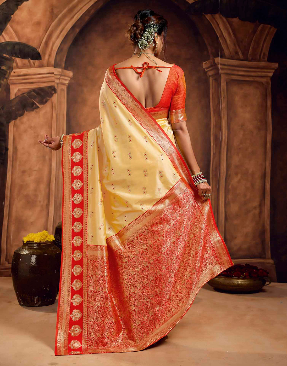 Light Yellow Silk Woven Banarasi Saree