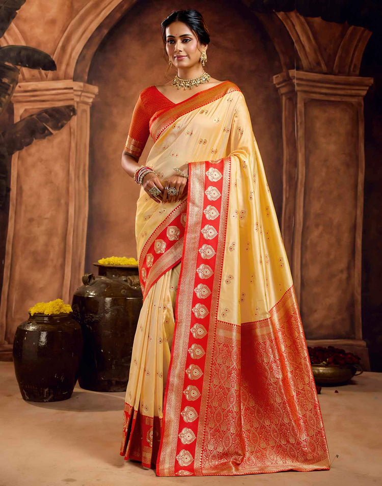 Light Yellow Silk Woven Banarasi Saree