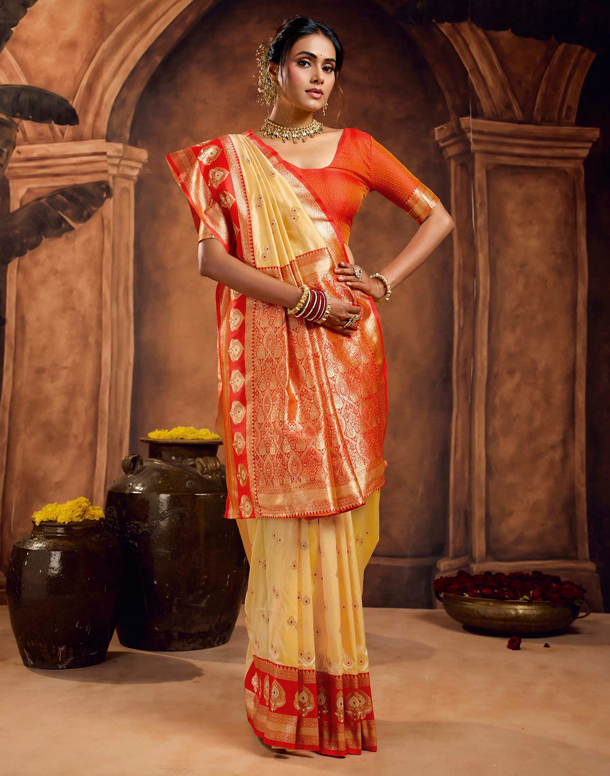 Light Yellow Silk Woven Banarasi Saree