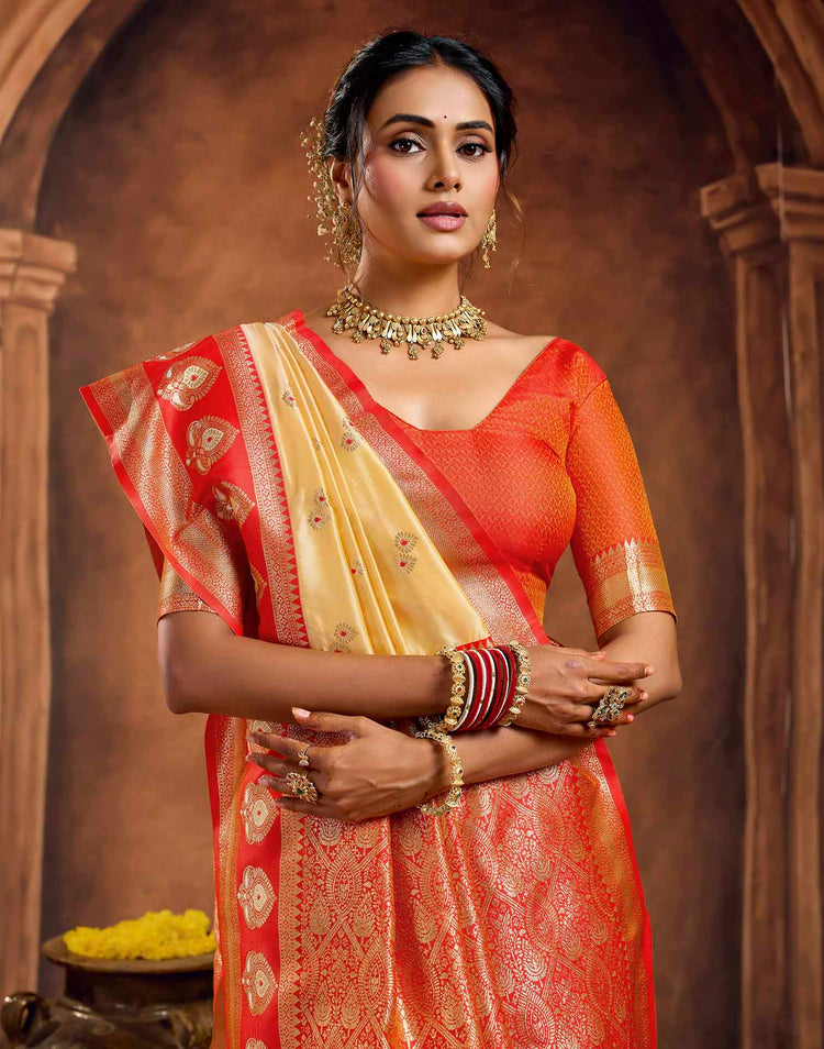 Light Yellow Silk Woven Banarasi Saree
