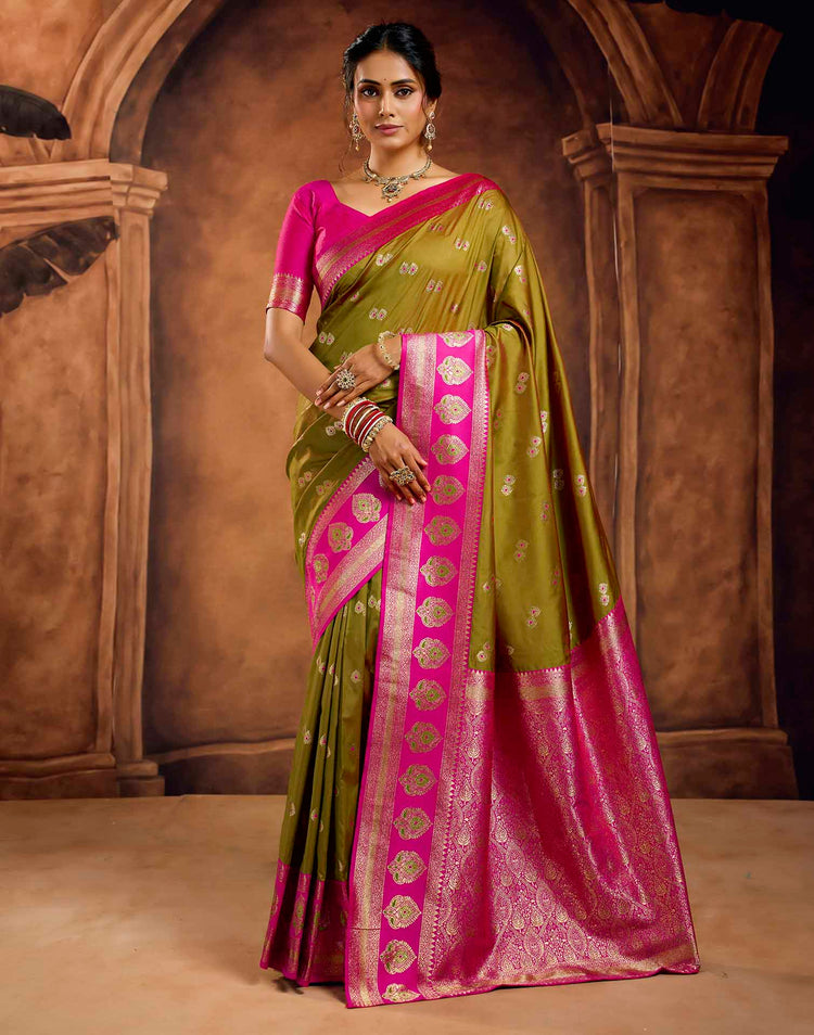 Mehandi Green Silk Woven Banarasi Saree