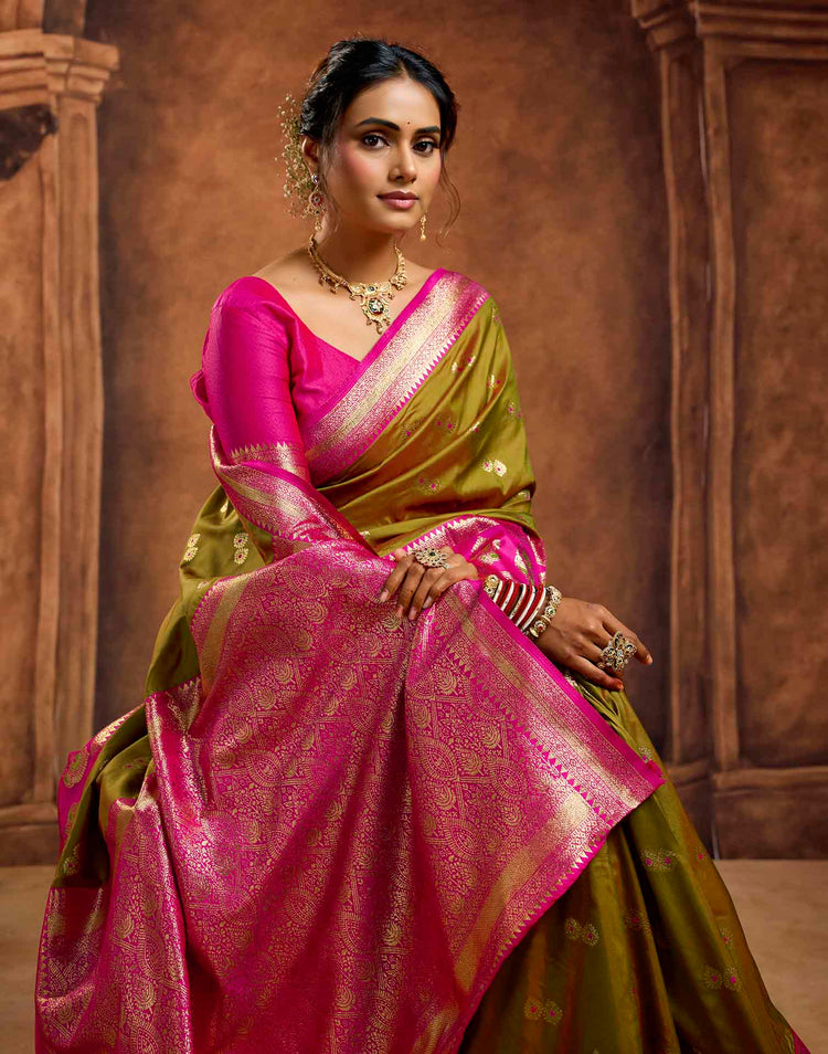 Mehandi Green Silk Woven Banarasi Saree