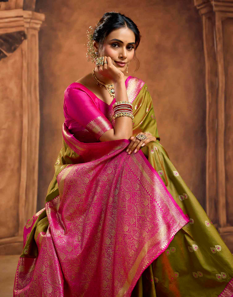 Mehandi Green Silk Woven Banarasi Saree