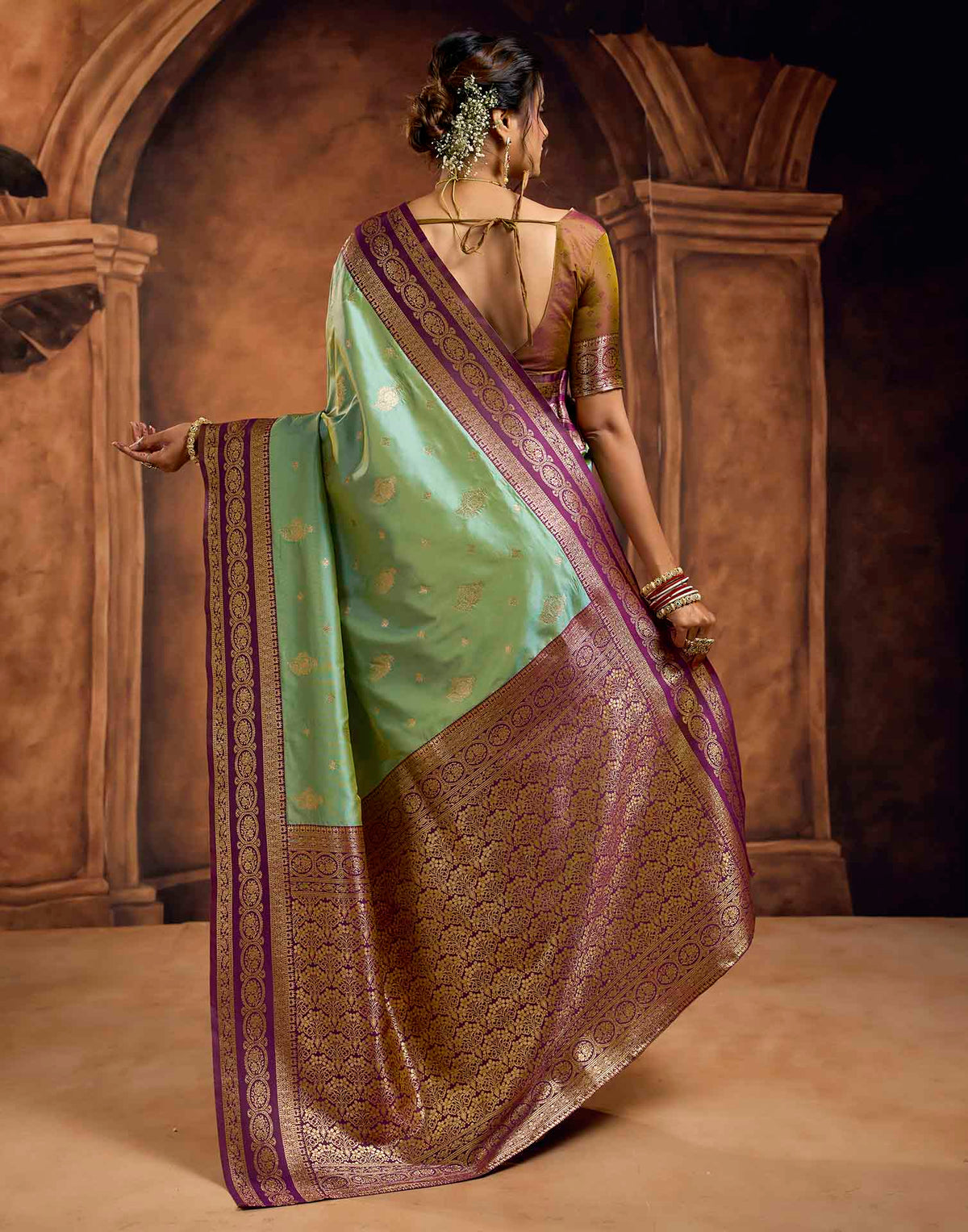Turquoise Silk Woven Banarasi Saree