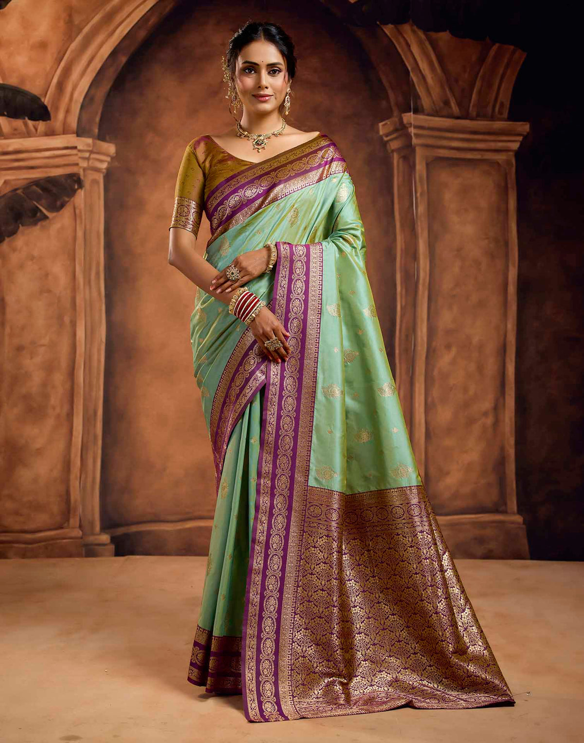 Turquoise Silk Woven Banarasi Saree