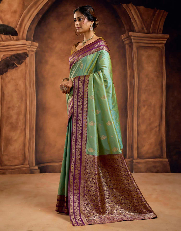 Turquoise Silk Woven Banarasi Saree