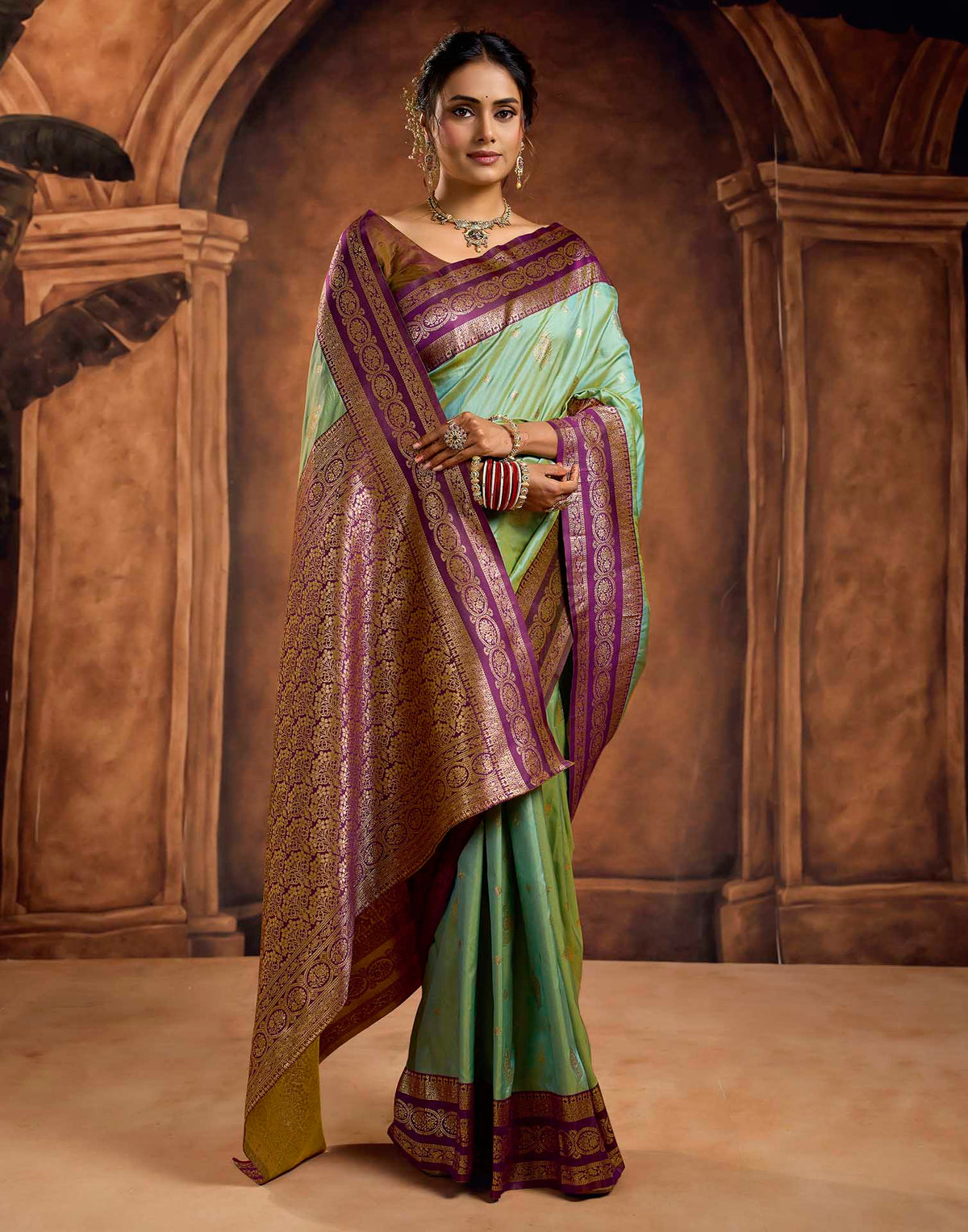 Turquoise Silk Woven Banarasi Saree