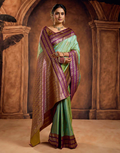 Turquoise Silk Woven Banarasi Saree