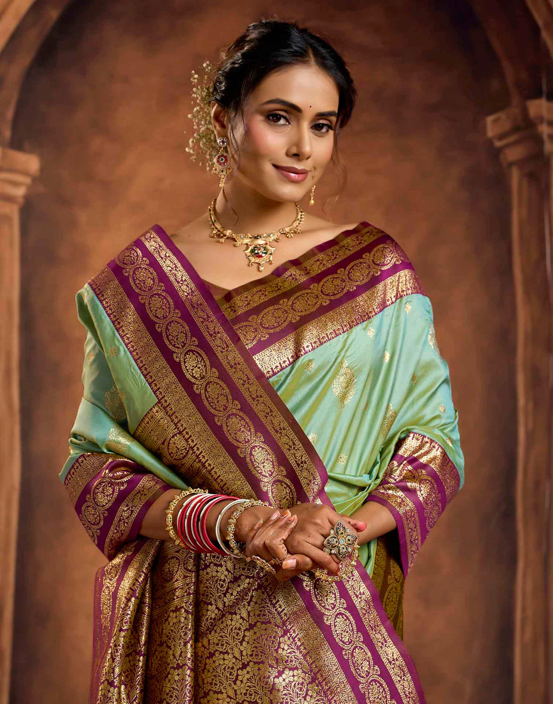 Turquoise Silk Woven Banarasi Saree