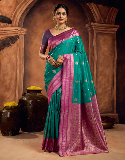 Teal Blue Silk Woven Banarasi Saree