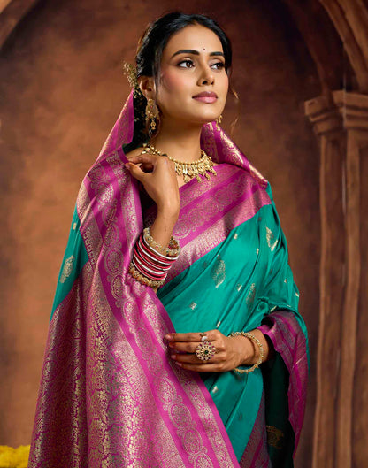Teal Blue Silk Woven Banarasi Saree