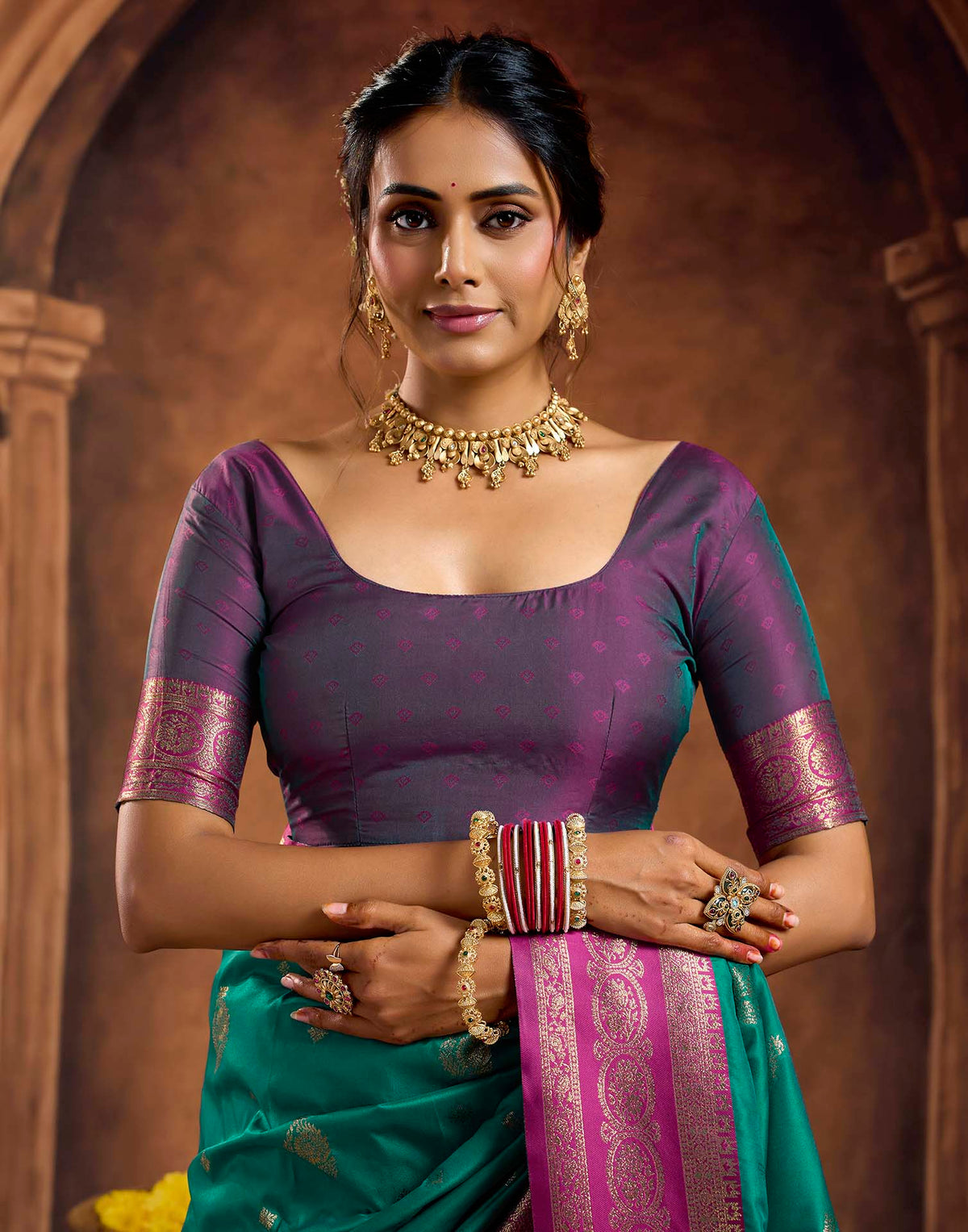 Teal Blue Silk Woven Banarasi Saree